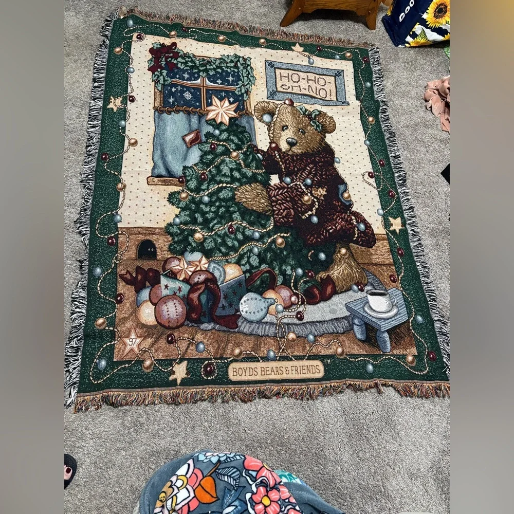 Boyds Bears Friends Woven Christmas Afghan Throw Blanket Ho Ho Ho No 52 X 68 NWT